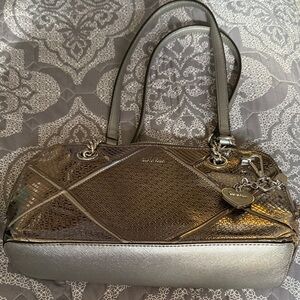 Calvin Klein Silver Geometric Patterned Patten Women's Shoulder Handbag w/ Fobs